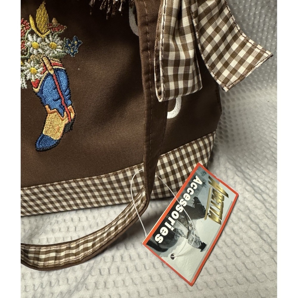 Abetta Accessories Western Fringe Tote Brown Gingham Cowboy Boot Floral‎ NWT Bag - Picture 7 of 16